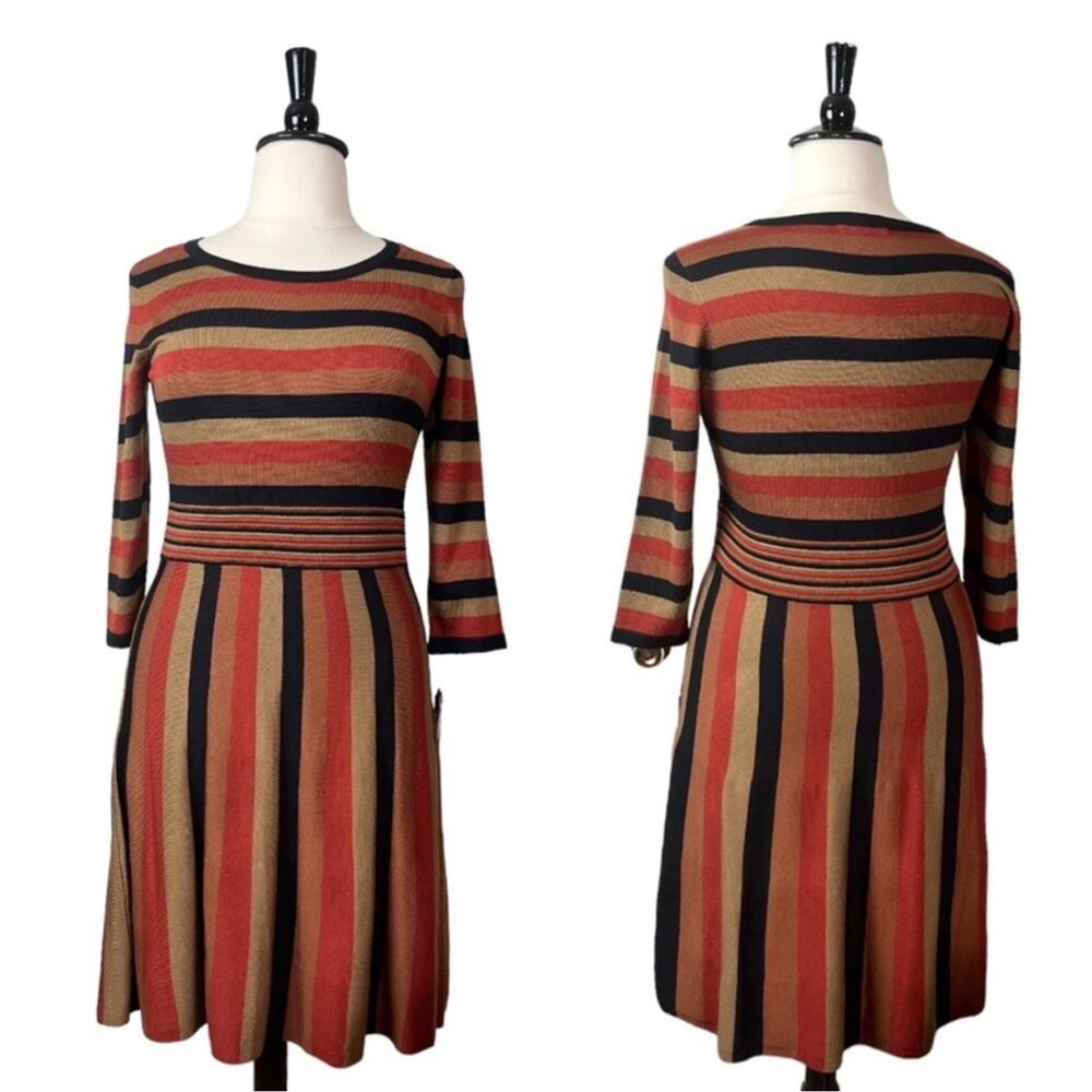 Sandra Darren Dress Fit Flare Sweater Orange Brown Stripes New Women’s Size XL